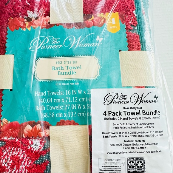 The Pioneer Woman Ditsy Dot 4-Piece Bath & Hand Towel Set NEW - Picture 9 of 9
